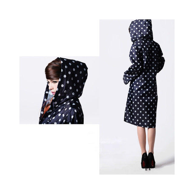 معطف واق من المطر في الهواء الطلق للنساء طويل 2018 | Dot Girl Lady Hooded Raincoat Women Waterproof