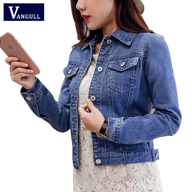 ستره سليم أبيض أسود جينز الأعلى للمرأة عالية جودة | Denim Jacket Women Short Jeans