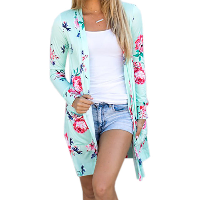 معطف فضفاض ملئ بالازهار بالازرار جاكيتات عالية الجودة | Summer Coat Woman Kimono Jacket Casual Floral Cardigans Jackets