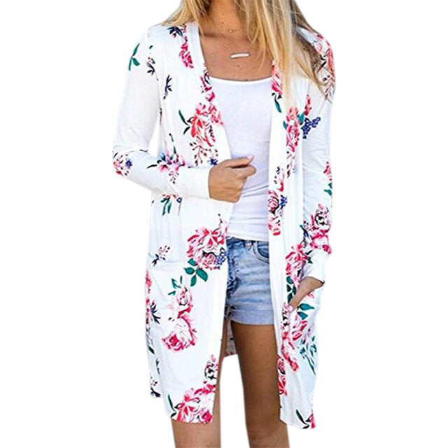 معطف فضفاض ملئ بالازهار بالازرار جاكيتات عالية الجودة | Summer Coat Woman Kimono Jacket Casual Floral Cardigans Jackets