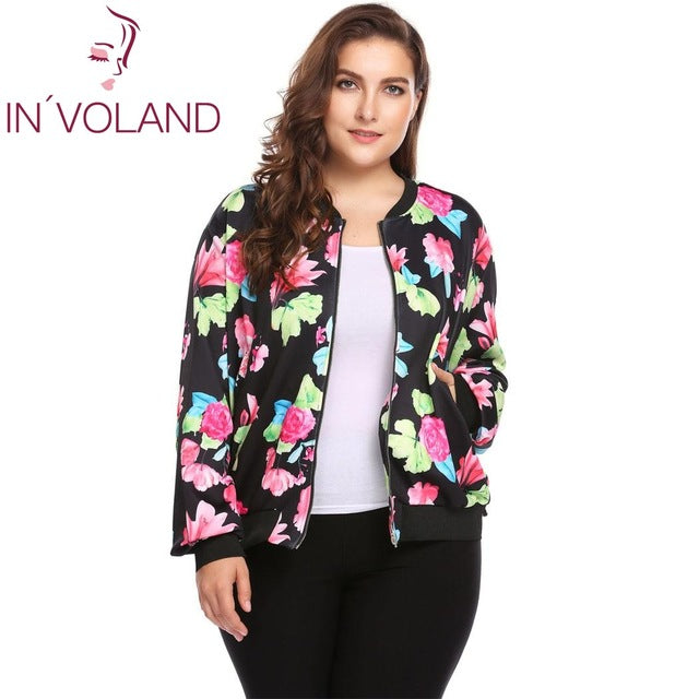 معطف سليم للنساء فائق الاداء جودة عالية | IN'VOLAND Plus Size Women Short Jacket Coat L-4XL Autumn Slim