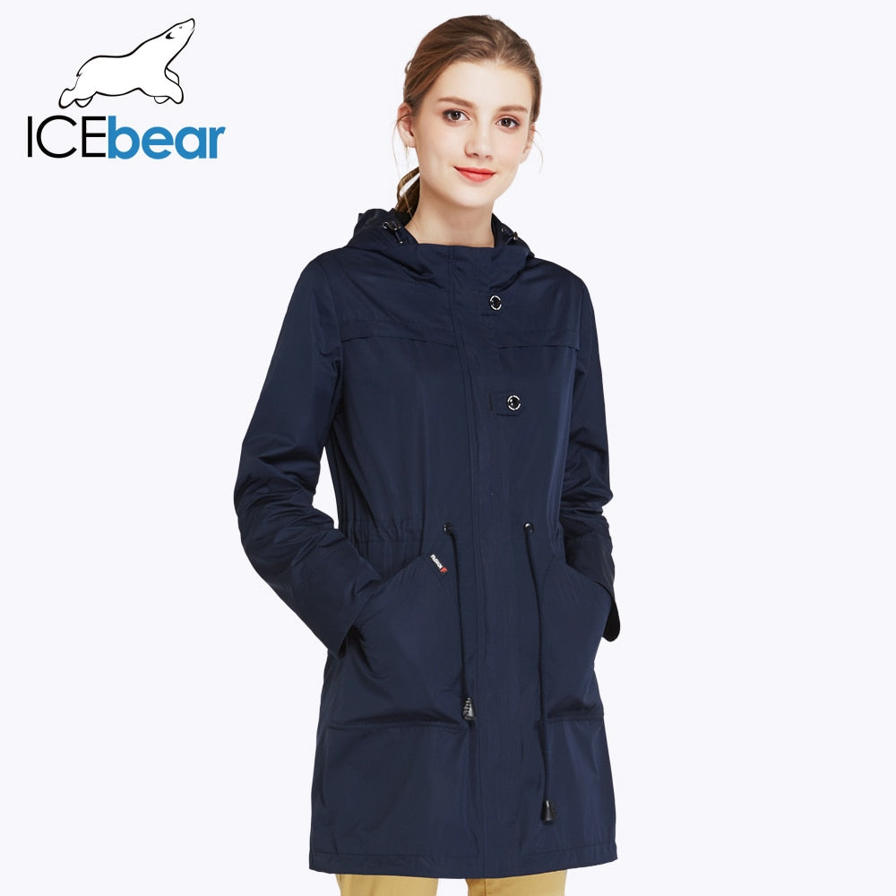 ICEbear 2018 O-Neck Collar Autumn New Arrival Trench Coat Solid Color Woman Fashion Slim Coats Hat Detachable 17G123D