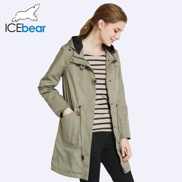 ICEbear 2018 O-Neck Collar Autumn New Arrival Trench Coat Solid Color Woman Fashion Slim Coats Hat Detachable 17G123D