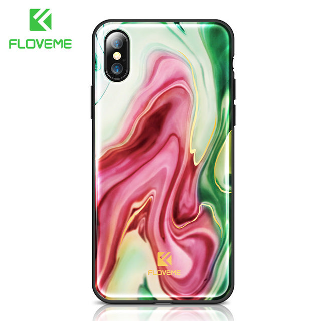 FLOVEME 2018 Luxury Phone Case For iPhone X Soft Edge Agate Pattern Cases for Apple iPhone 7 7 8 Plus Cover Silicone Accessories