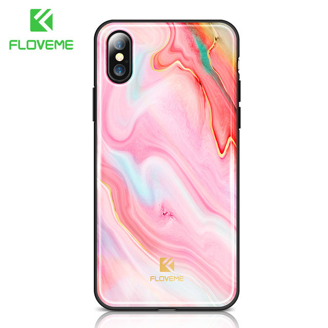 FLOVEME 2018 Luxury Phone Case For iPhone X Soft Edge Agate Pattern Cases for Apple iPhone 7 7 8 Plus Cover Silicone Accessories