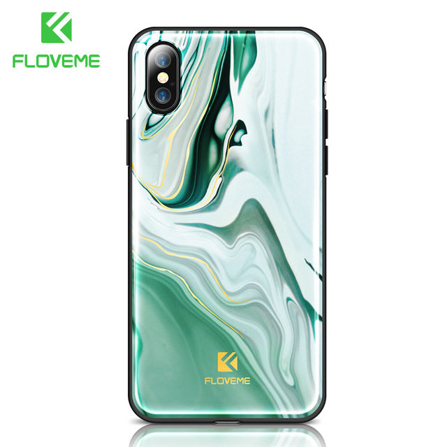 FLOVEME 2018 Luxury Phone Case For iPhone X Soft Edge Agate Pattern Cases for Apple iPhone 7 7 8 Plus Cover Silicone Accessories