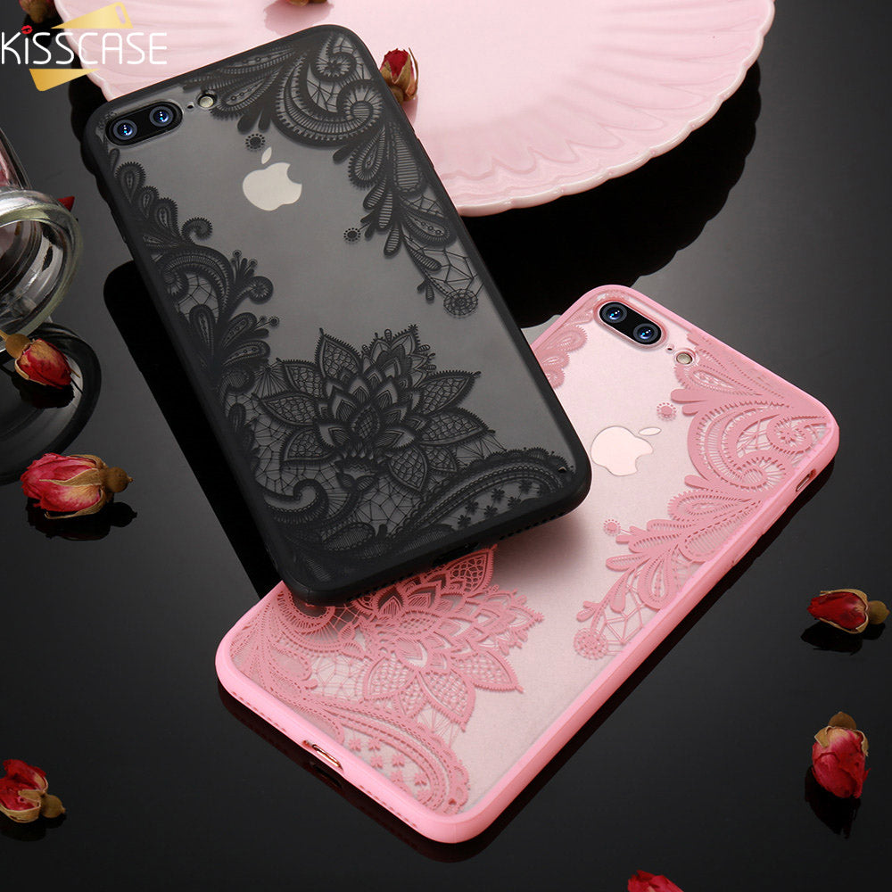 KISSCASE Case For iPhone 6 6s 7 8 Plus 5 5S 3D Lace Flower Back Cover For iPhone 6 6s 7 8 Plus 5 5S SE Phone Cases Accessories