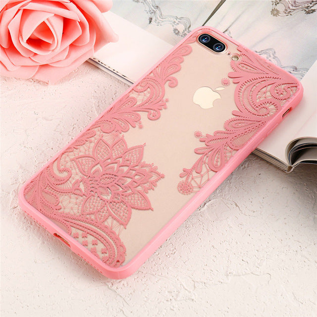 KISSCASE Case For iPhone 6 6s 7 8 Plus 5 5S 3D Lace Flower Back Cover For iPhone 6 6s 7 8 Plus 5 5S SE Phone Cases Accessories