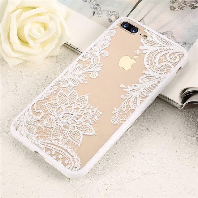 KISSCASE Case For iPhone 6 6s 7 8 Plus 5 5S 3D Lace Flower Back Cover For iPhone 6 6s 7 8 Plus 5 5S SE Phone Cases Accessories