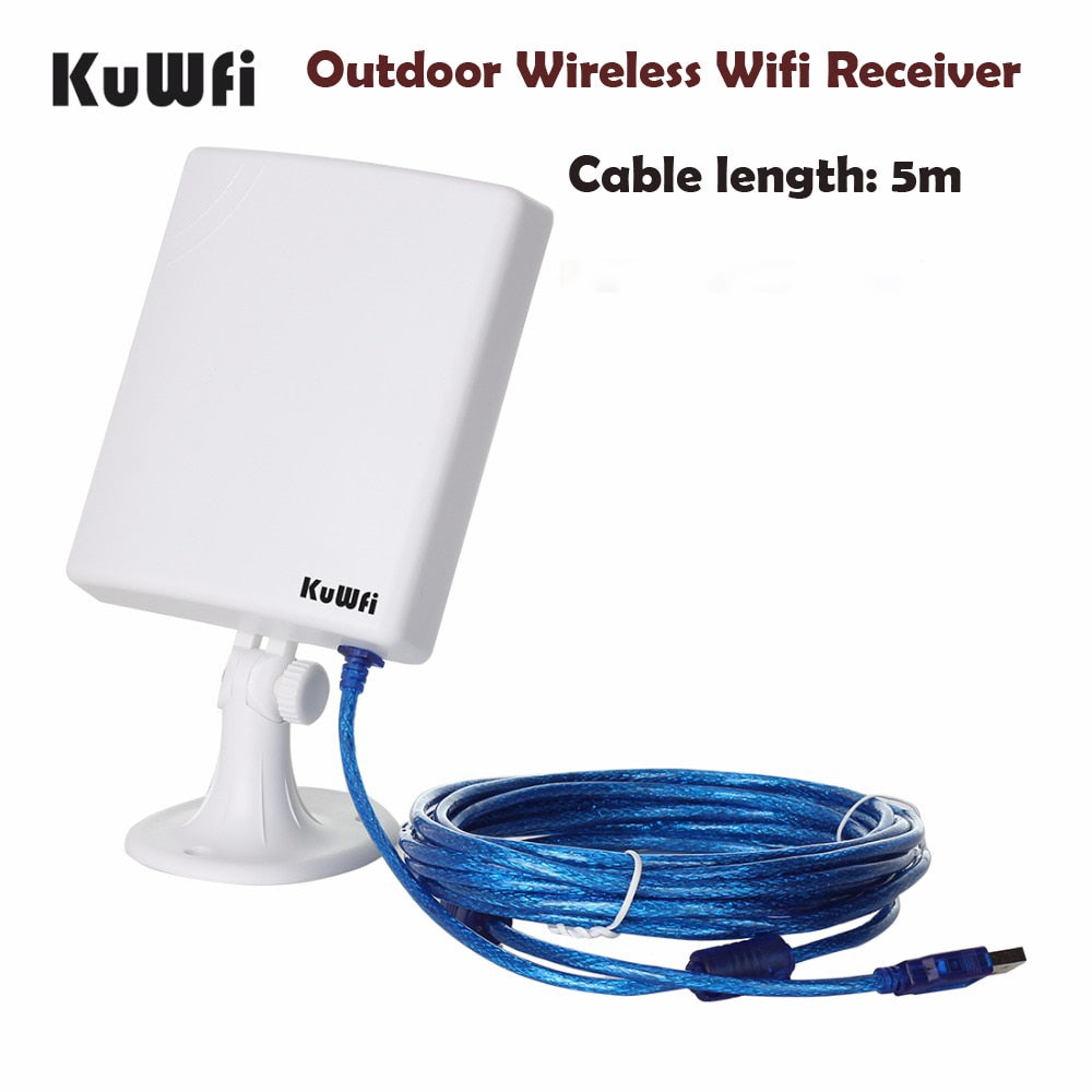 KuWfi 150Mbps High Gain 14dBi Antenna 5m Cable Wireless USB Adapter High Power Outdoor Waterproof Long Range Wifi Receiver