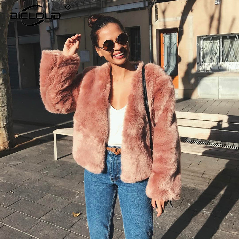 معطف طويل الاكمام الشهير كارديجان 2018 | Must Have Pink Faux Fur Coats Long Sleeve Thicken