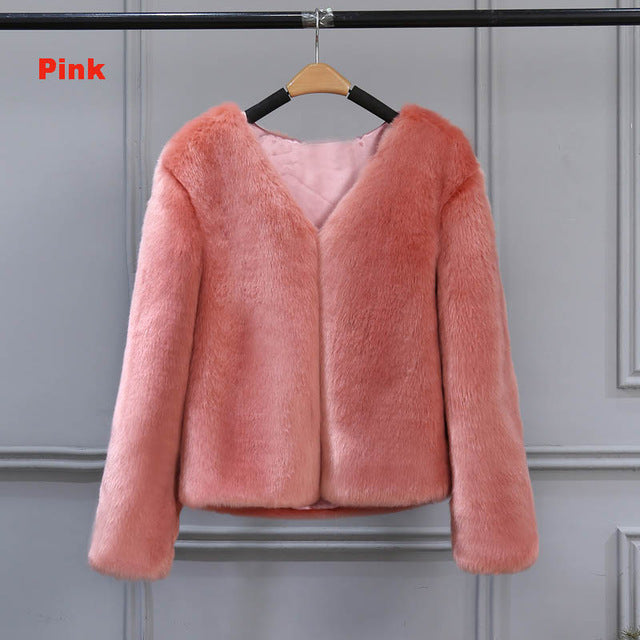 معطف طويل الاكمام الشهير كارديجان 2018 | Must Have Pink Faux Fur Coats Long Sleeve Thicken