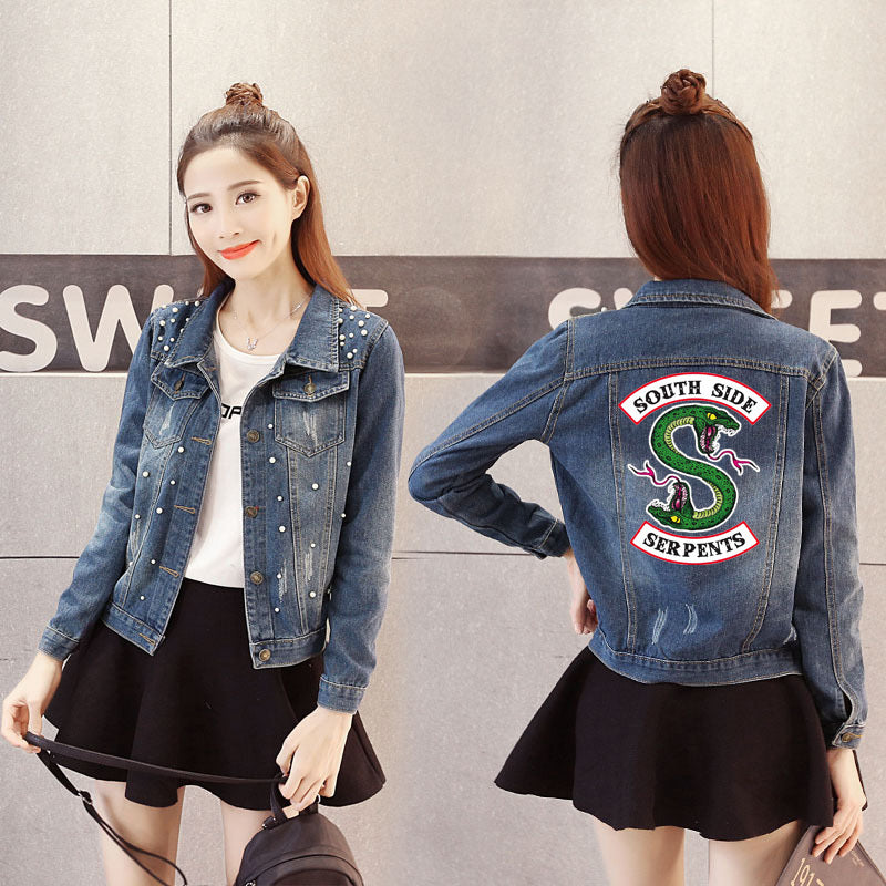 معطف الدينيم ريفرديل الجينز جديد 2019 | Women Denim Jacket Riverdale southside serpents Jeans bomber