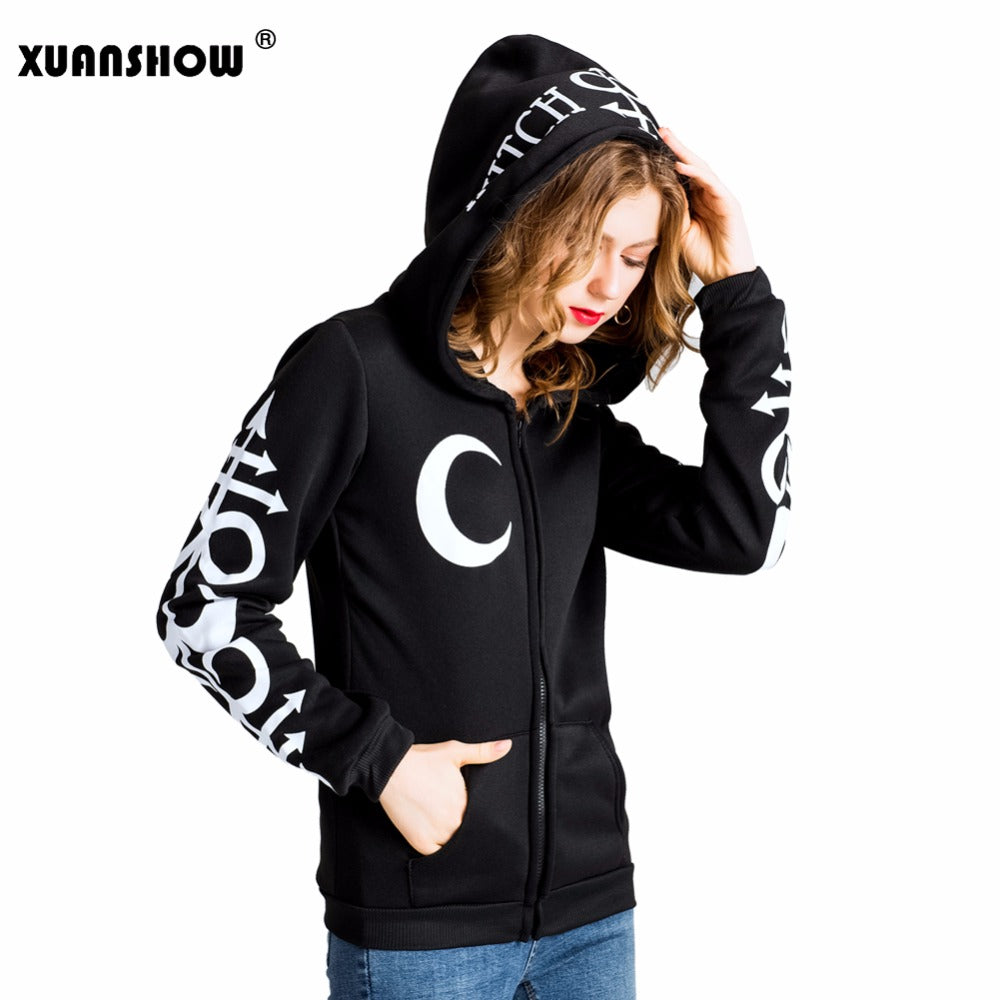 معطف طويل الاكمام هوديس القمر جديد 2018 | XUANSHOW Women Hoodies Punk Moon Letters Printed Sweatshirts