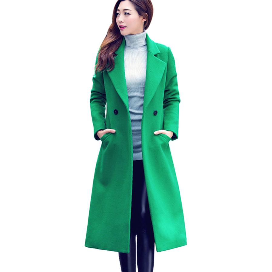 معطف المرأة كوري ازياء خريف وشتاء  معطف صوف سترة 2018 | Fashion Korean Button Long Solid Slim Mujer Womens