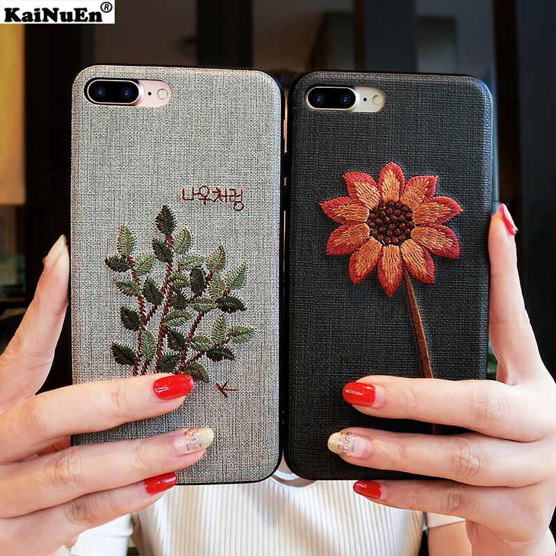 KaiNuEn luxury 3d flower pc back etui coque cover case for iphone 7 7s silicone silicon phone case accessories for apple iphone7