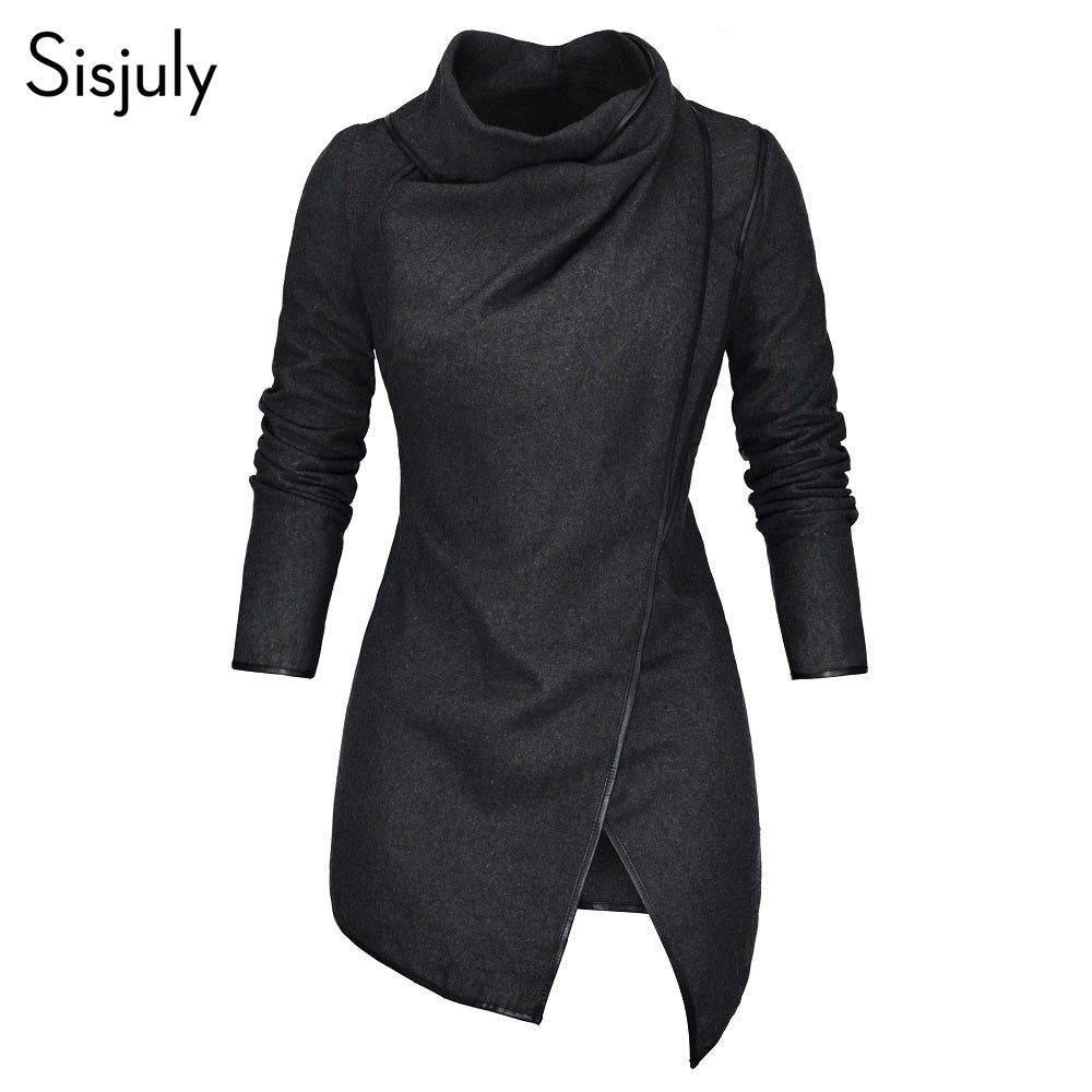 Sisjuly Women Coat Asymmetrical Hem Zipper Trench Coats Autumn Thick Wrapped Fashion Slim Black Coats Woman Winter 2018 Outwear