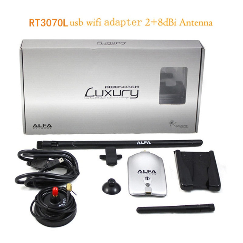 KuWFi Alfa AWUS036NH Wireless USB Wifi Adapter 150Mbps RT3070L High Power Alfa Luxury USB Wifi Adapter With 8dBi+2dBi Antennas