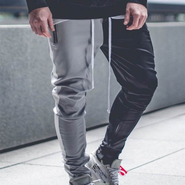 Mens Vogue Patchwork Contrast Color Hip Pop Joggers Pants Male Slim Sportswear Streetwear Pencil Harem Pants Trousers Slacks