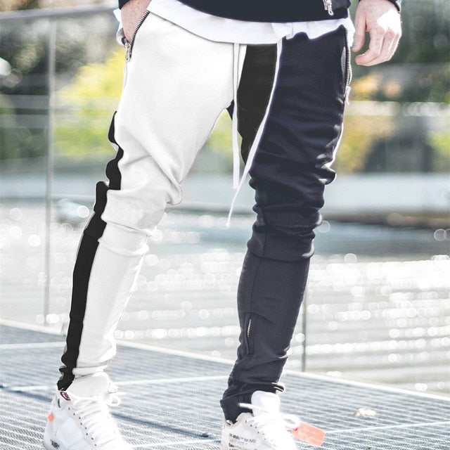 Mens Vogue Patchwork Contrast Color Hip Pop Joggers Pants Male Slim Sportswear Streetwear Pencil Harem Pants Trousers Slacks