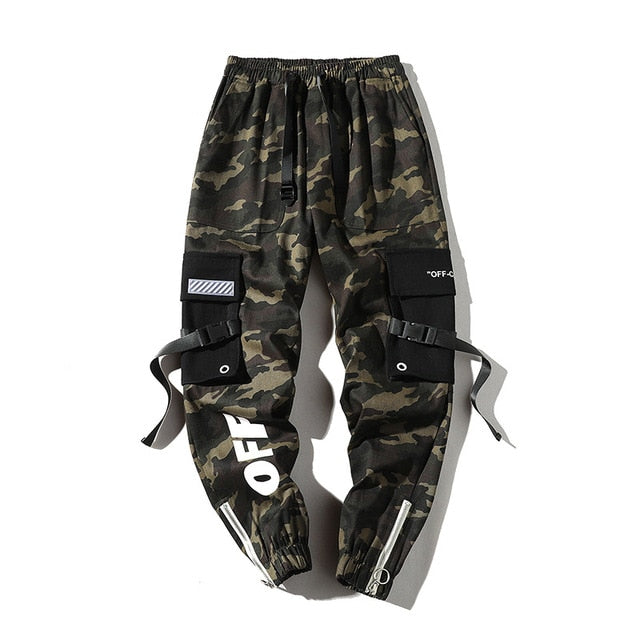 Hip Hip Streetwear Men's Camouflage Joggers Pants 2019 Men Ribbons Cotton Cargo Pant Trousers Elastic Waist Harem Pant Men WJ216