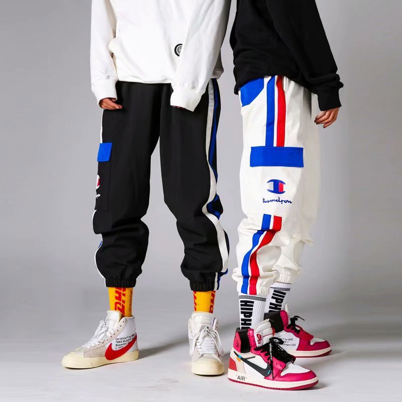 Color Block Patchwork Harem Pants Men Hip Hop Casual Joggers Trousers Male Fashion Windbreaker Joggers Sweatpants Couple Wear