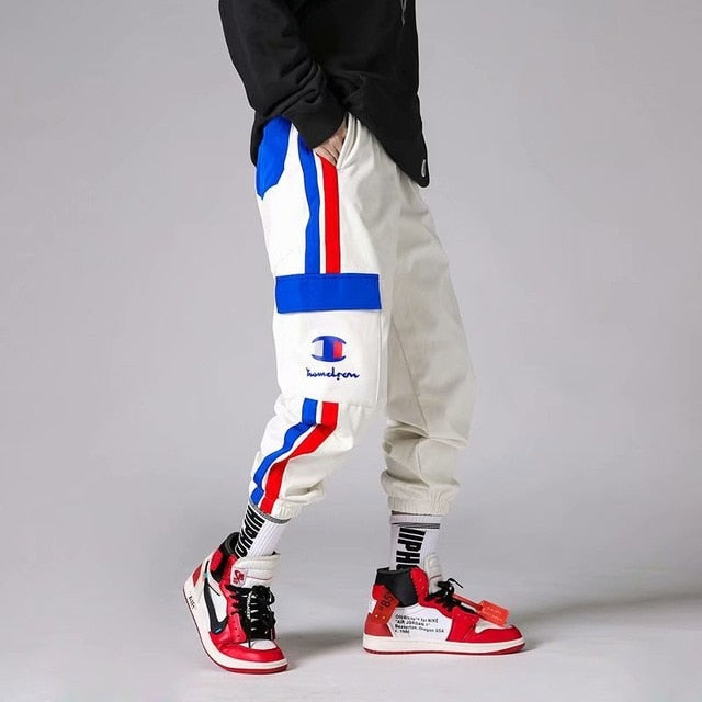 Color Block Patchwork Harem Pants Men Hip Hop Casual Joggers Trousers Male Fashion Windbreaker Joggers Sweatpants Couple Wear