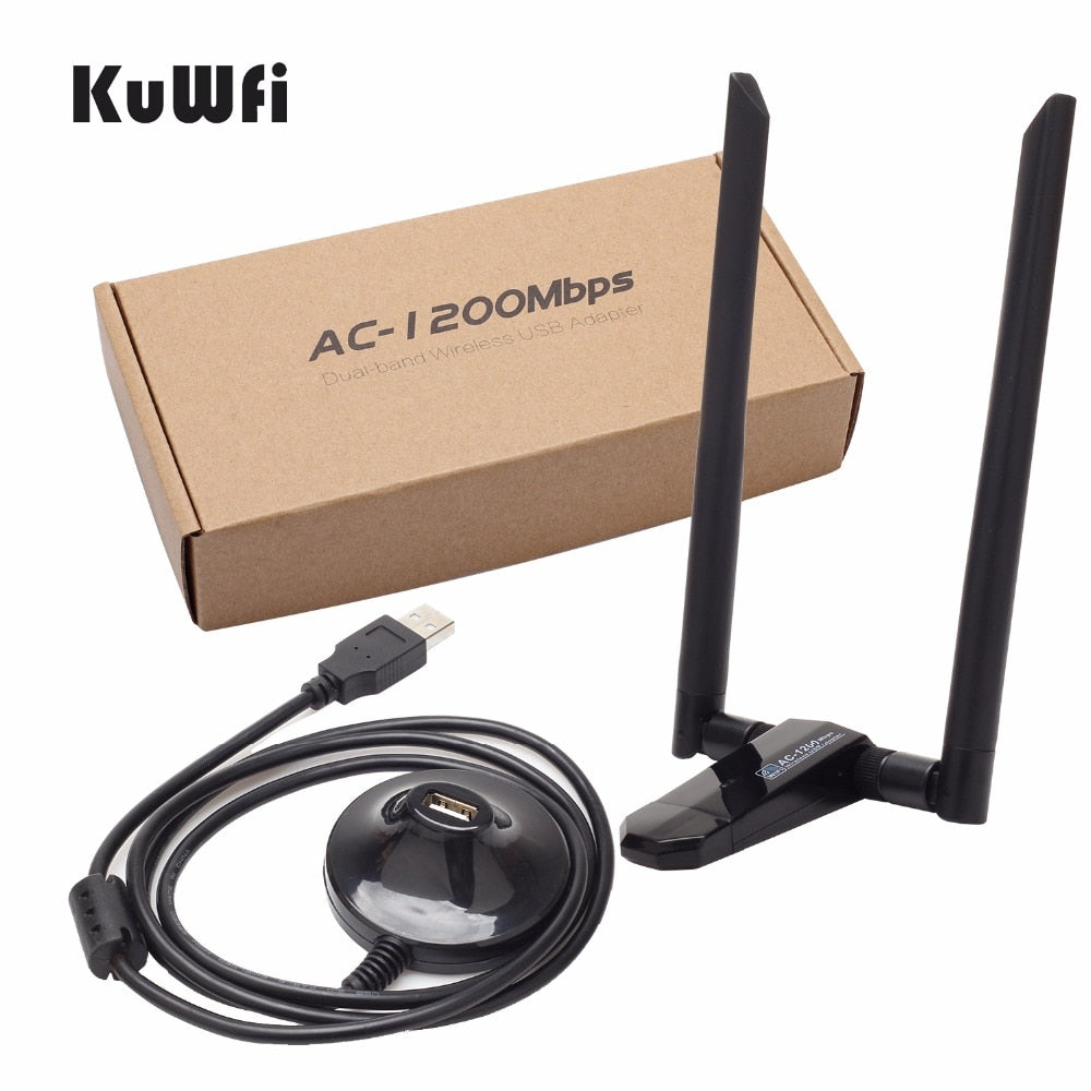 KuWfi 1200Mbps Wireless USB Network Card USB3.0 Dual Band 2.4G&5.8G Wifi Receiver&Wireless Adapter for PC With 2Pcs Antennas