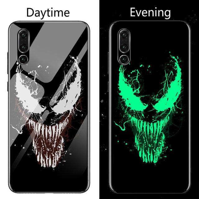 Coque Marvel Venom Deadpool Luminous Glass Phone Case For Huawei P30 P20 Pro Lite P10 Plus Luxury Iron Man Batman Cover Funda