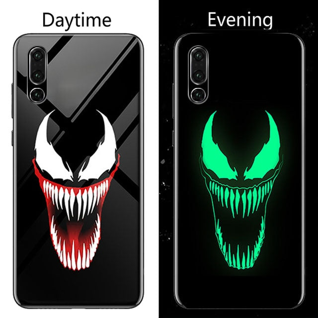 Coque Marvel Venom Deadpool Luminous Glass Phone Case For Huawei P30 P20 Pro Lite P10 Plus Luxury Iron Man Batman Cover Funda