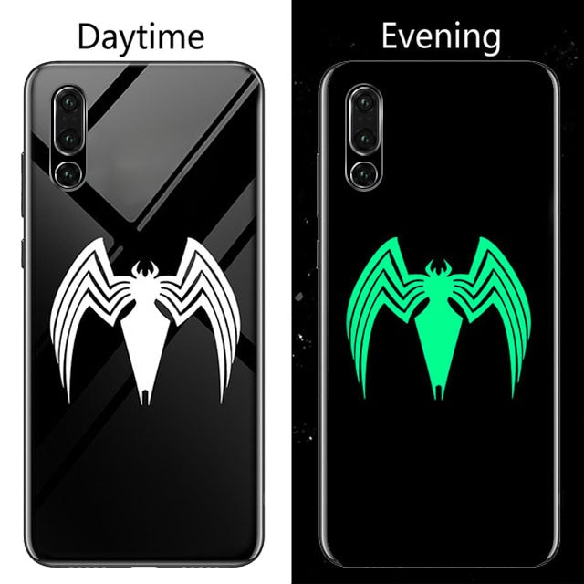 Coque Marvel Venom Deadpool Luminous Glass Phone Case For Huawei P30 P20 Pro Lite P10 Plus Luxury Iron Man Batman Cover Funda