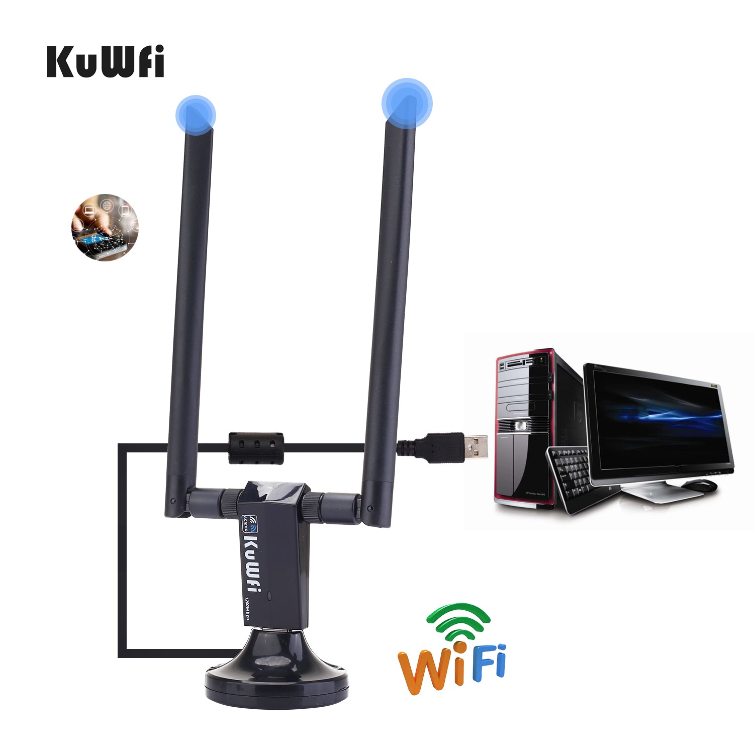 KuWfi 1200Mbps Wireless USB Network Card USB3.0 Dual Band 2.4G&5.8G Wifi Receiver&Wireless Adapter for PC With 2Pcs Antennas