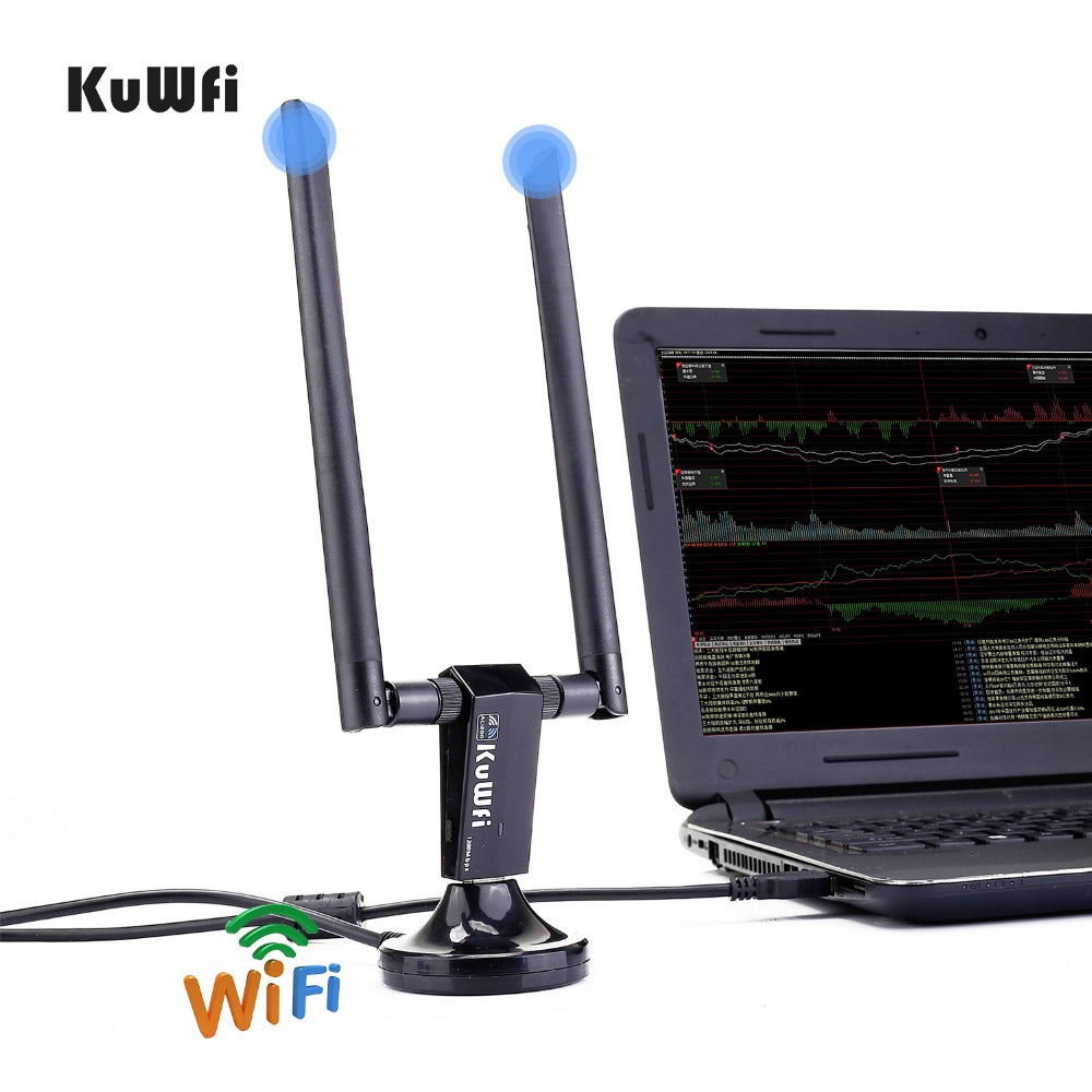 KuWfi 1200Mbps Wireless USB Network Card USB3.0 Dual Band 2.4G&5.8G Wifi Receiver&Wireless Adapter for PC With 2Pcs Antennas