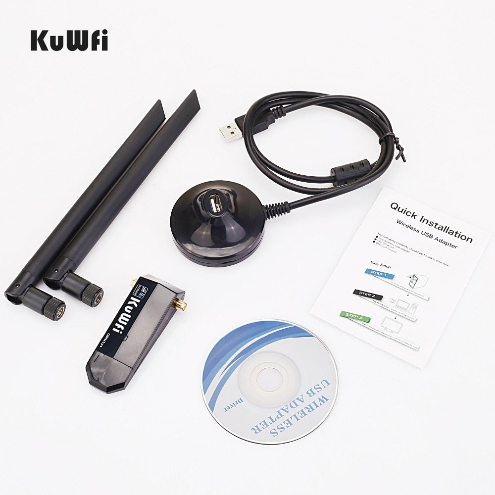 KuWfi 1200Mbps Wireless USB Network Card USB3.0 Dual Band 2.4G&5.8G Wifi Receiver&Wireless Adapter for PC With 2Pcs Antennas