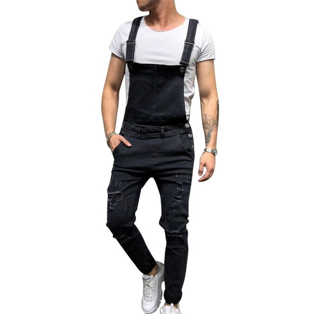 Puimentiua fashion Men's Ripped Jeans Jumpsuits streetwear Distressed Denim Bib Overalls Male Suspender Pants Plus Size