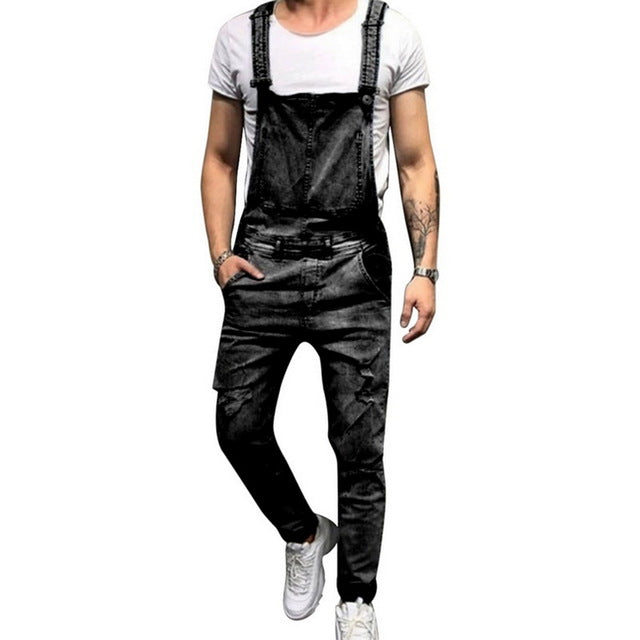 Puimentiua fashion Men's Ripped Jeans Jumpsuits streetwear Distressed Denim Bib Overalls Male Suspender Pants Plus Size