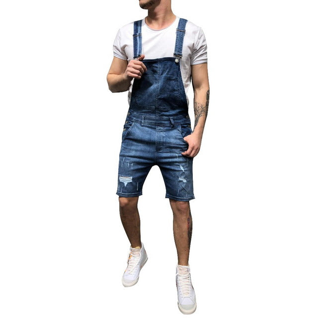 Puimentiua fashion Men's Ripped Jeans Jumpsuits streetwear Distressed Denim Bib Overalls Male Suspender Pants Plus Size