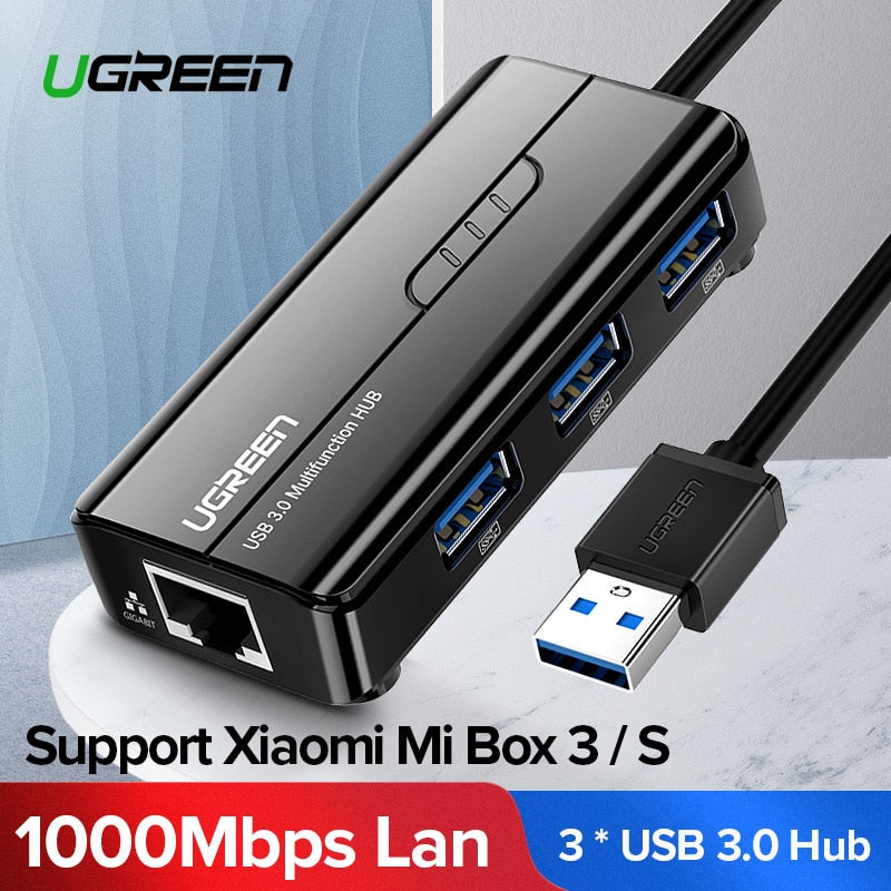 Ugreen USB Ethernet USB 3.0 2.0 to RJ45 HUB for Xiaomi Mi Box 3/S Set-top Box Ethernet Adapter Network Card USB Lan