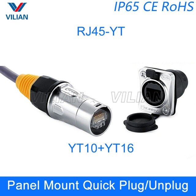 RJ45 plug socket screw type CAT5E waterproof connector panel mount metal ethernet PCB Network connector Cnlinko 8P8C 10 units