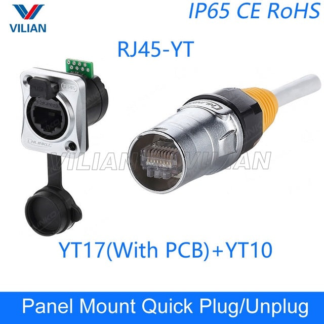 RJ45 plug socket screw type CAT5E waterproof connector panel mount metal ethernet PCB Network connector Cnlinko 8P8C 10 units