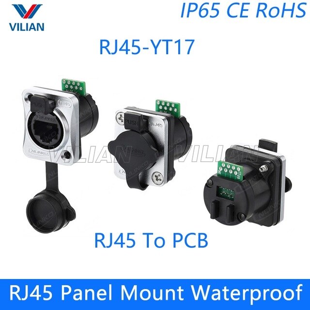 RJ45 plug socket screw type CAT5E waterproof connector panel mount metal ethernet PCB Network connector Cnlinko 8P8C 10 units