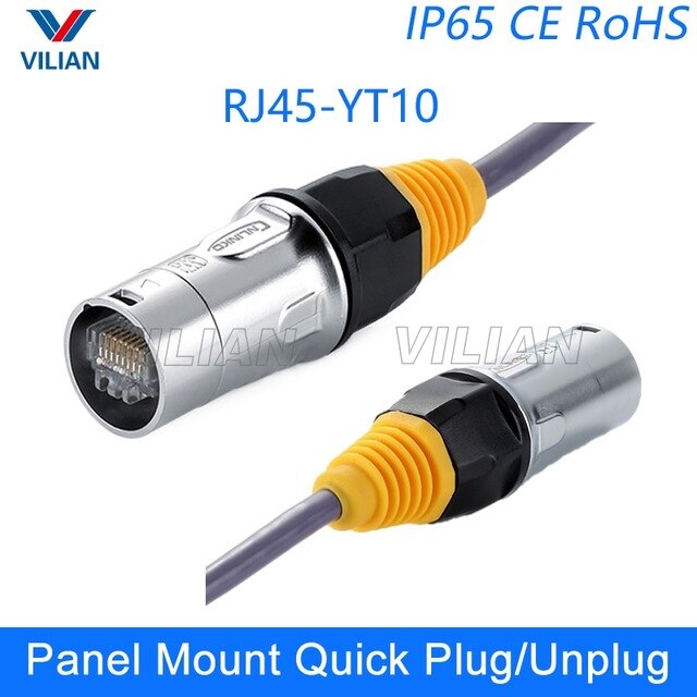 RJ45 plug socket screw type CAT5E waterproof connector panel mount metal ethernet PCB Network connector Cnlinko 8P8C 10 units