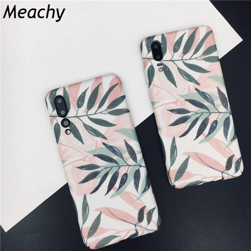 Meachy Pink Leaf Phone Case For Funda Huawei P30 P20 Pro P20 Lite Hard PC Back Cover For Huawei Honor 10 P10 Plus P20 Case