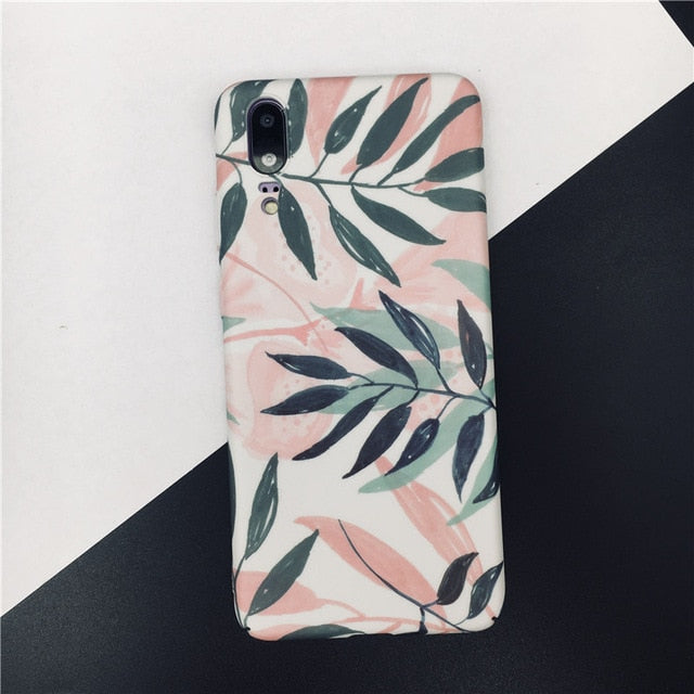 Meachy Pink Leaf Phone Case For Funda Huawei P30 P20 Pro P20 Lite Hard PC Back Cover For Huawei Honor 10 P10 Plus P20 Case